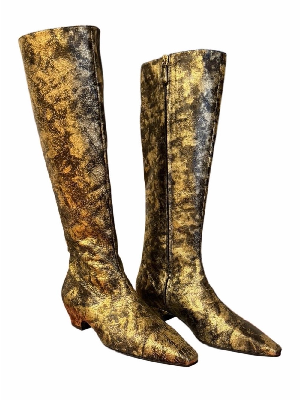 NEW W BOX 2018 Chanel Gold Metallic Knee-High Women's Boots